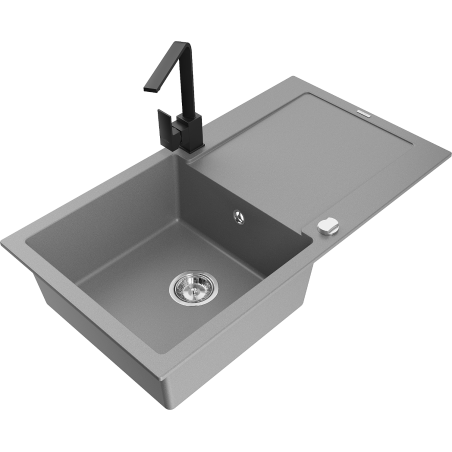 Mexen Leo granite kitchen sink 1-bowl with drainer and kitchen faucet Rita, gray - 6501-71-670300-70
