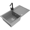Mexen Leo 1-bowl granite sink with drainer and kitchen tap Rita, grey - 6501-71-670300-70