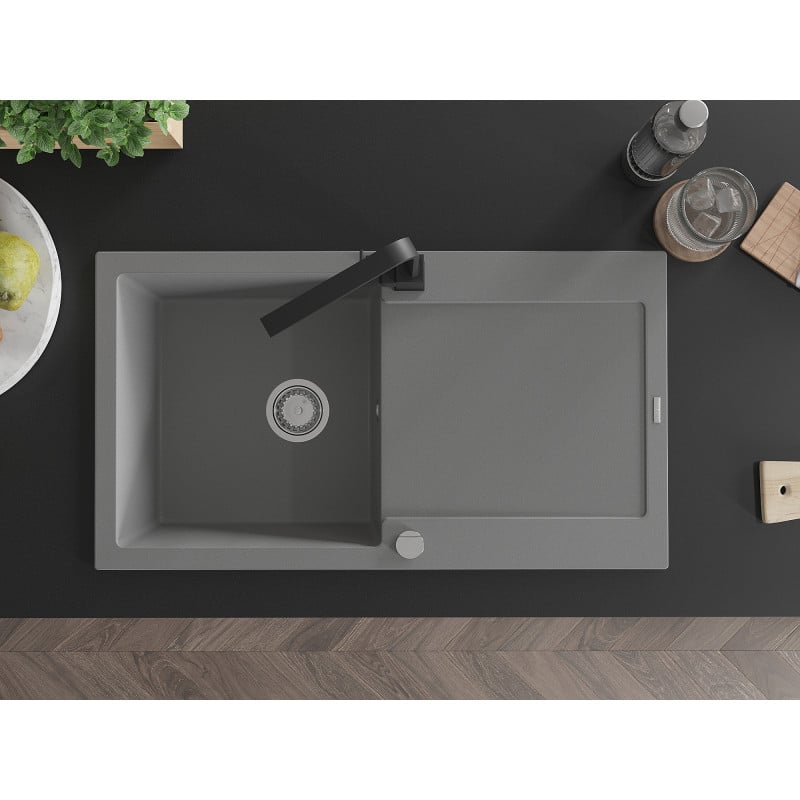 Mexen Leo fregadero de granito de 1 cubeta con escurridor y grifo de cocina Rita, gris - 6501-71-670300-70