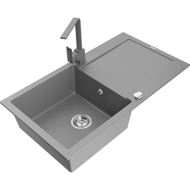 Mexen Leo fregadero de granito de 1 seno con escurridor y grifo de cocina Rita, gris - 6501-71-670300-71