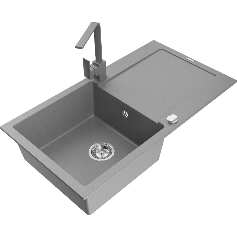 Mexen Leo yksi-allasinen graniittinen tiskiallas valutusalueella ja keittiöhana Rita, harmaa - 6501-71-670300-71