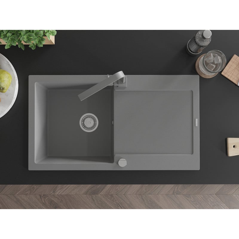 Mexen Leo fregadero de granito de 1 tina con escurridor y grifo de cocina Rita, gris - 6501-71-670300-71