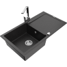 Mexen Leo évier en granit 1 bac avec égouttoir et mitigeur de cuisine Rita, noir/argent métallisé - 6501-73-670300-00