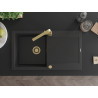 Mexen Leo Granitspüle 1-beckig mit Abtropffläche und Küchenarmatur Rita, schwarz/silber metallic - 6501-73-670300-50