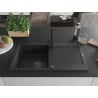 Mexen Leo Granitspüle 1-Becken mit Abtropffläche und Küchenarmatur Rita, schwarz/silber metallic - 6501-73-670300-70-B