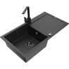 Mexen Leo 1-bowl granite sink with drainer and Rita kitchen tap, black/silver metallic - 6501-73-670300-70-B
