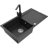 Mexen Leo 1-bowl granite sink with drainer and Rita kitchen tap, black/silver metallic - 6501-73-670300-70