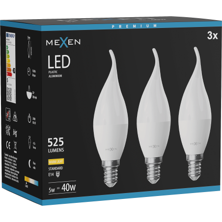 Mexen Nova 3x LED žarulja plamen E14, C37, 5W, Topla - 3000K, 525 lm - L106-E14-0530-01x03