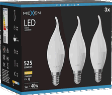 Mexen Nova 3x LED-pirn küünal E14, C37, 5W, Soe - 3000K, 525 lm - L106-E14-0530-01x03