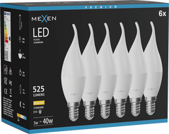 Mexen Nova 6x LED küünla pirn E14, C37, 5W, Soe - 3000K, 525 lm - L106-E14-0530-01x06