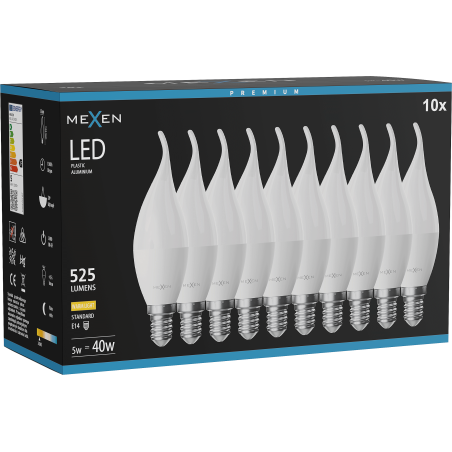 Mexen Nova 10x Lampadina LED fiamma E14, C37, 5W, Calda - 3000K, 525 lm - L106-E14-0530-01x10