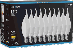 Mexen Nova 10x LED kaarslamp E14, C37, 5W, Warm - 3000K, 525 lm - L106-E14-0530-01x10