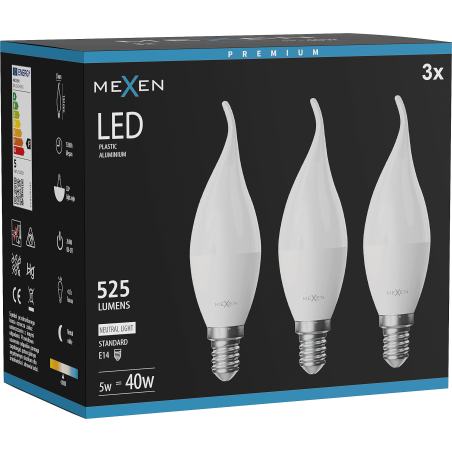 Mexen Nova 3x ampoule LED flamme E14, C37, 5W, Neutre - 4000K, 525 lm - L106-E14-0540-01x03