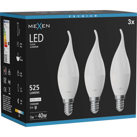 Mexen Nova 3x żarówka LED płomyk E14, C37, 5W, Neutralna - 4000K, 525 lm - L106-E14-0540-01x03