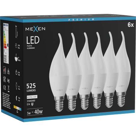Mexen Nova 6x LED spuldze svece E14, C37, 5W, Neitrāla - 4000K, 525 lm - L106-E14-0540-01x06