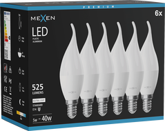 Mexen Nova 6x LED žarulja plamen E14, C37, 5W, Neutralna - 4000K, 525 lm - L106-E14-0540-01x06