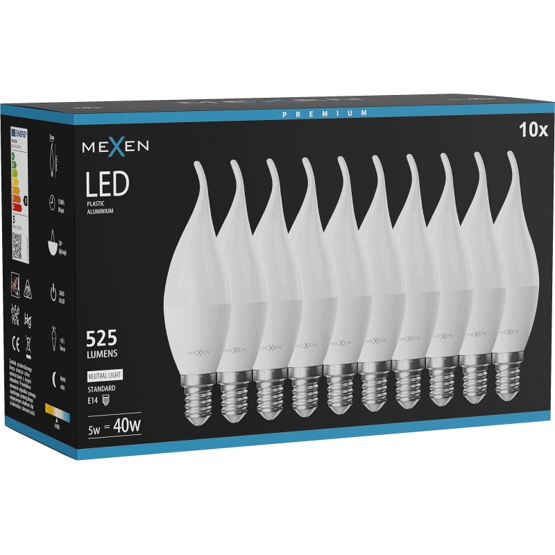 Mexen Nova 10x Lampadina LED a fiamma E14, C37, 5W, Neutro - 4000K, 525 lm - L106-E14-0540-01x10