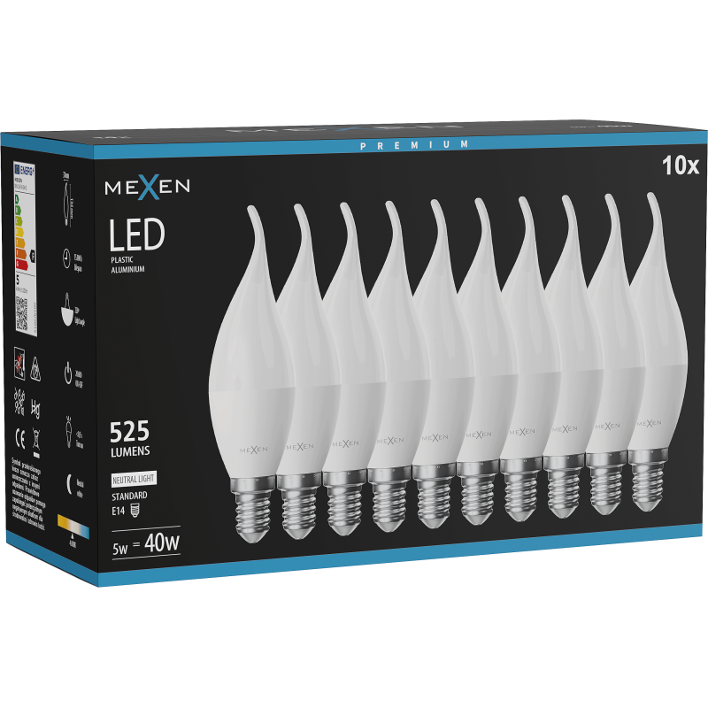 Mexen Nova 10x LED spuldzeve, sveces forma E14, C37, 5W, Neitrāls - 4000K, 525 lm - L106-E14-0540-01x10
