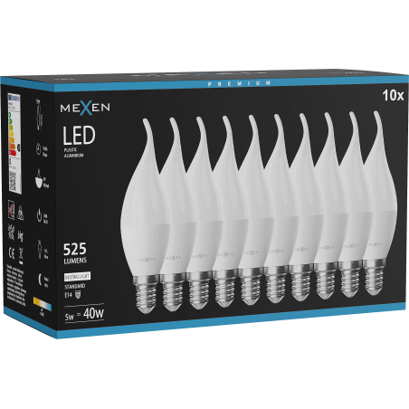 Mexen Nova 10x Bombilla LED llama E14, C37, 5W, Neutral - 4000K, 525 lm - L106-E14-0540-01x10