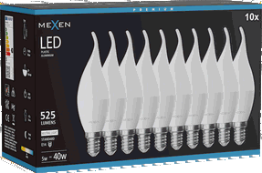 Mexen Nova 10x LED žarulja plamen E14, C37, 5W, Neutralna - 4000K, 525 lm - L106-E14-0540-01x10