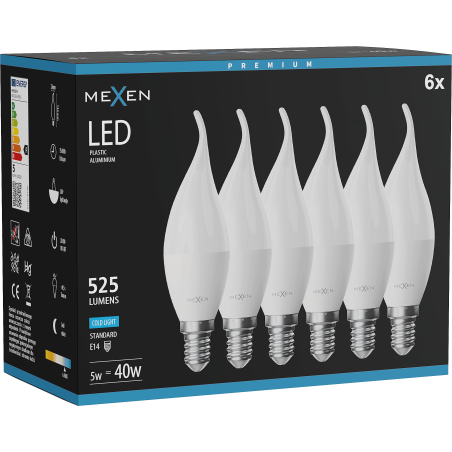 Mexen Nova 6x LED spuldze svece E14, C37, 5W, Auksts - 6500K, 525 lm - L106-E14-0565-01x06