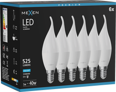Mexen Nova 6x LED Käerz Flam E14, C37, 5W, Kal - 6500K, 525 lm - L106-E14-0565-01x06