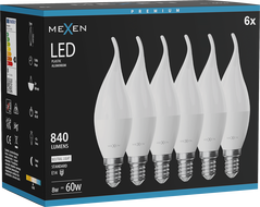 Mexen Nova 6x LED žarnica plamen E14, C37, 8W, Nevtralna - 4000K, 840 lm - L106-E14-0840-01x06
