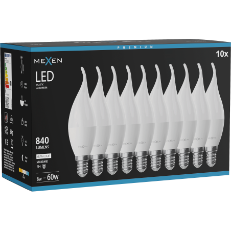 Mexen Nova 10x Ampoule LED flamme E14, C37, 8W, Neutre - 4000K, 840 lm - L106-E14-0840-01x10