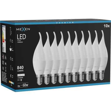 Mexen Nova 10x lampadina LED a fiamma E14, C37, 8W, Neutro - 4000K, 840 lm - L106-E14-0840-01x10