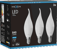 Mexen Nova 3x LED spuldze sveces forma E14, C37, 8W, Auksti - 6500K, 840 lm - L106-E14-0865-01x03