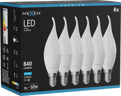 Mexen Nova 6x LED pirn leek E14, C37, 8W, külm - 6500K, 840 lm - L106-E14-0865-01x06