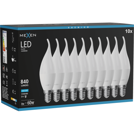 Mexen Nova 10x LED spuldze svece E14, C37, 8W, Auksts - 6500K, 840 lm - L106-E14-0865-01x10