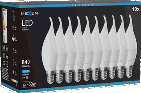 Mexen Nova 10x LED spuldze svece E14, C37, 8W, Auksts - 6500K, 840 lm - L106-E14-0865-01x10