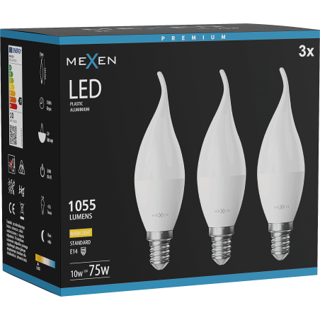 Mexen Nova 3x LED-lamppu kynttilä E14, C37, 10W, Lämmin - 3000K, 1055 lm - L106-E14-1030-01x03