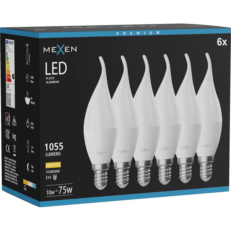 Mexen Nova 6x LED žarulja plamen E14, C37, 10W, Topla - 3000K, 1055 lm - L106-E14-1030-01x06