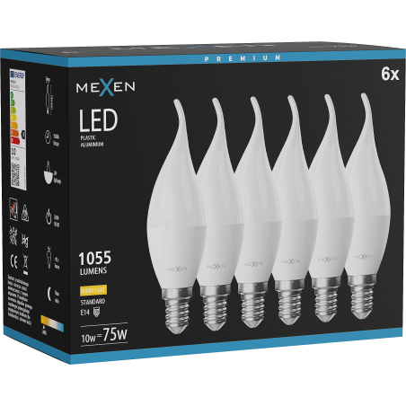 Mexen Nova 6x LED žarulja plamen E14, C37, 10W, Topla - 3000K, 1055 lm - L106-E14-1030-01x06