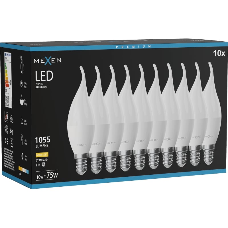 Mexen Nova 10x Lampadina LED fiamma E14, C37, 10W, Calda - 3000K, 1055 lm - L106-E14-1030-01x10