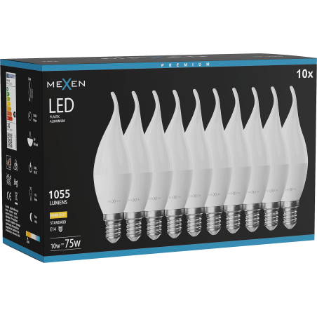 Mexen Nova 10x Lampadina LED fiamma E14, C37, 10W, Calda - 3000K, 1055 lm - L106-E14-1030-01x10