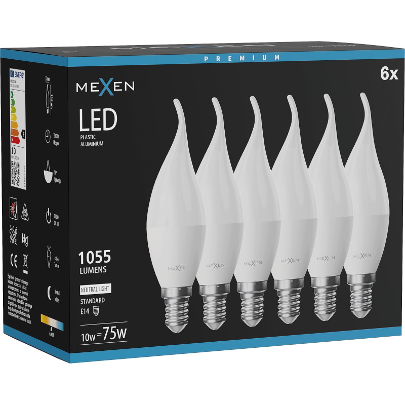 Mexen Nova 6x LED-polttimo Kynttilä E14, C37, 10W, Neutraali - 4000K, 1055 lm - L106-E14-1040-01x06