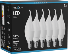 Mexen Nova 6x LED žarulja plamen E14, C37, 10W, Neutralna - 4000K, 1055 lm - L106-E14-1040-01x06