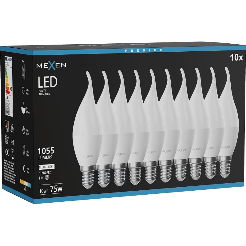 Mexen Nova 10x LED lamp kaars E14, C37, 10W, Neutraal - 4000K, 1055 lm - L106-E14-1040-01x10