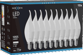 Mexen Nova 10x LED žarulja plamen E14, C37, 10W, Neutralna - 4000K, 1055 lm - L106-E14-1040-01x10