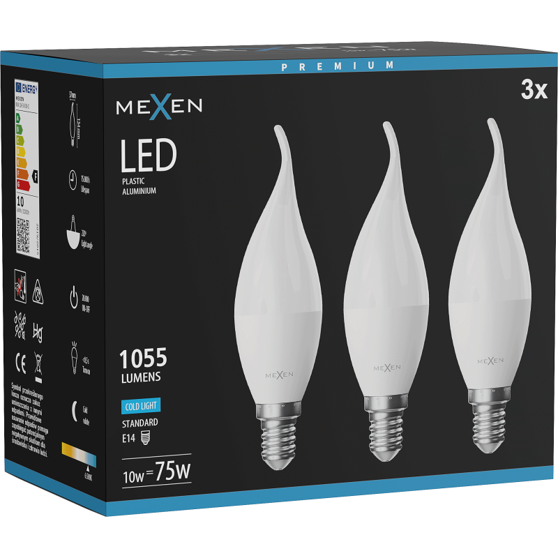 Mexen Nova 3x LED Bulb Flame E14, C37, 10W, Cold - 6500K, 1055 lm - L106-E14-1065-01x03