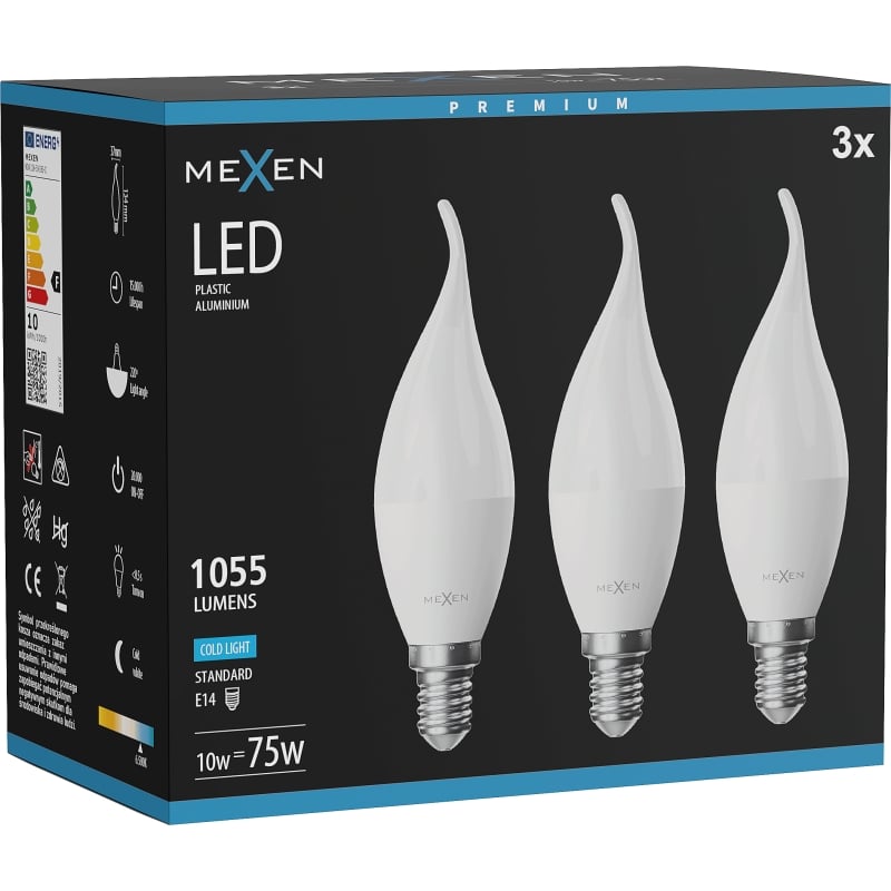 Mexen Nova 3x LED lamp kaars E14, C37, 10W, Koud - 6500K, 1055 lm - L106-E14-1065-01x03