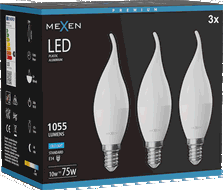 Mexen Nova 3x żarówka LED płomyk E14, C37, 10W, Zimna - 6500K, 1055 lm - L106-E14-1065-01x03