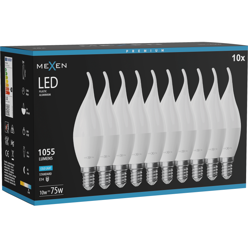 Mexen Nova 10x LED-Glühbirne Kerzenform E14, C37, 10W, Kalt - 6500K, 1055 lm - L106-E14-1065-01x10