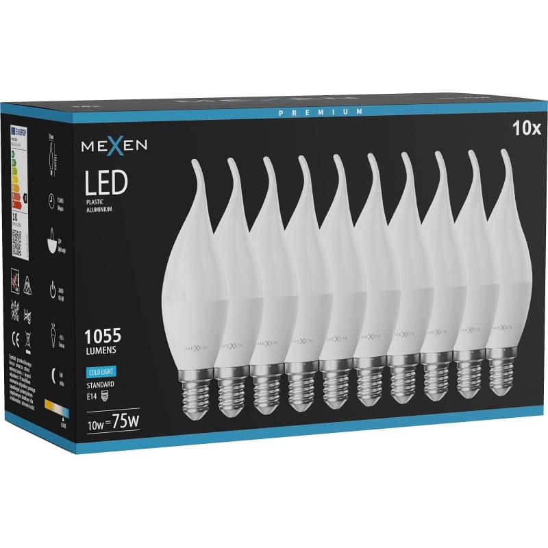 Mexen Nova 10x LED-kaarslamp E14, C37, 10W, Koud - 6500K, 1055 lm - L106-E14-1065-01x10