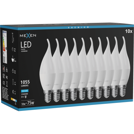 Mexen Nova 10x LED-kaarslamp E14, C37, 10W, Koud - 6500K, 1055 lm - L106-E14-1065-01x10
