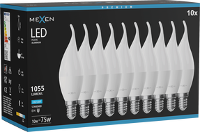 Mexen Nova 10x Λαμπτήρας LED κερί E14, C37, 10W, Ψυχρός - 6500K, 1055 lm - L106-E14-1065-01x10