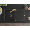 Mexen Leo granit gootsteen 1-bak met afdruipplaat en keukenkraan Rita, zwart/goud metallic - 6501-75-670300-50-B